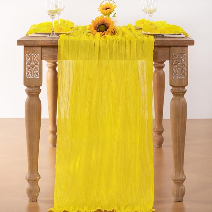 Lemon Yellow Cheesecloth Table Runner 4 Pack Christmas Table Runners Boho Gauze 120 Inches Yellow Cheese Cloth Table Decor for Xmas Holiday Season Parties Wedding Bridal Baby Shower Decor