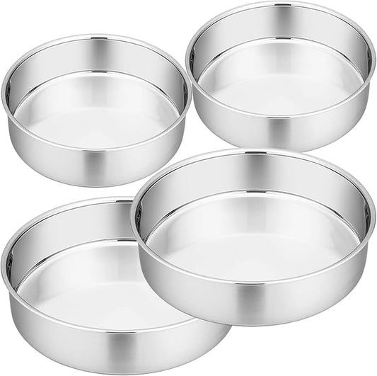 P&P CHEF Cake Pans Sets for Baking, 6" + 6" + 8" + 8" 4 Piece Stainless Steel Round Cake Pans Tin, Oven/Pot/Dishwasher Safe, Combination of Different Sizes, Leak-proof & Easy Clean