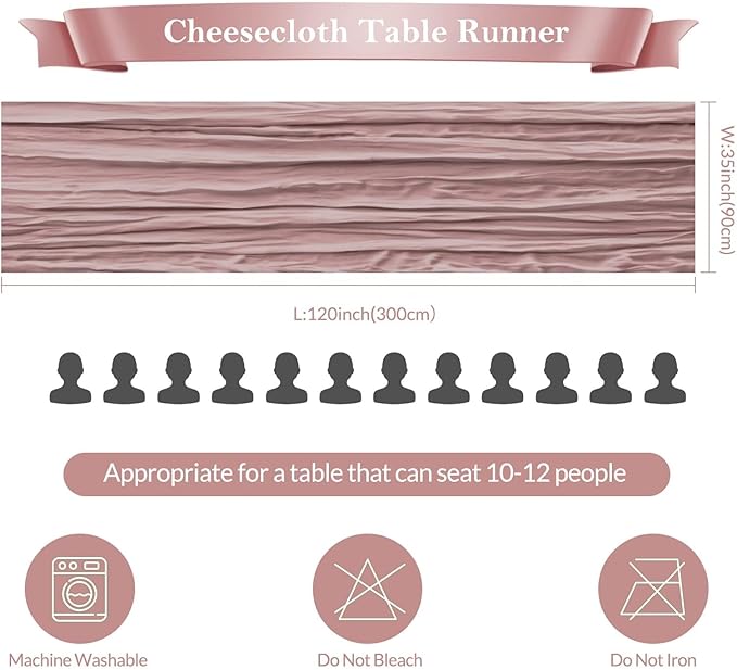 6 Pack Dusty Pink Cheesecloth Table Runner 35"×120" Gauze Fabric Table Runner Rustic Sheer Runner for Wedding Birthday Baby Shower Party Table Decoration Dusty Pink 6 Pack