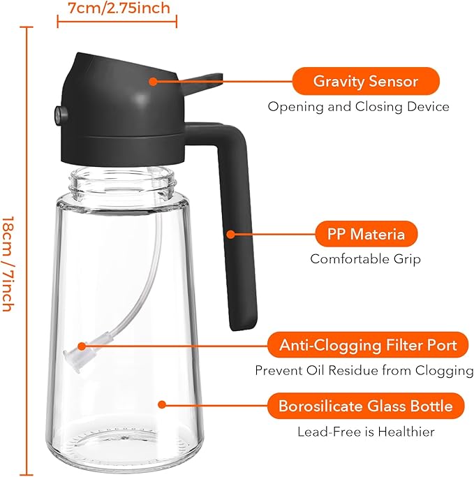 YARRAMATE 4Pcs 16oz/470ml Glass Olive Oil Sprayer Set with Stickers, Kitchen Gadgets, Including 2Pcs Non-Slip Bottle Mat, Cleaning Brush-Aesthetic Ideal Kitchen Gift