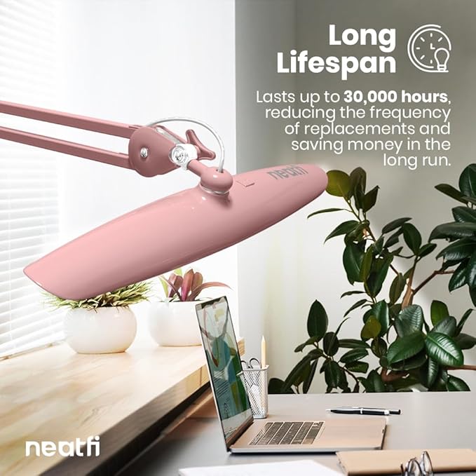 Neatfi XL 2,200 Lumens LED Task Lamp, 24W Super Bright Desk Lamp, 117 Pcs SMD LED, 4 Level Brightness, Dimmable, Task Light for Home, Office, Workbench (Non-CCT, Rose Gold)