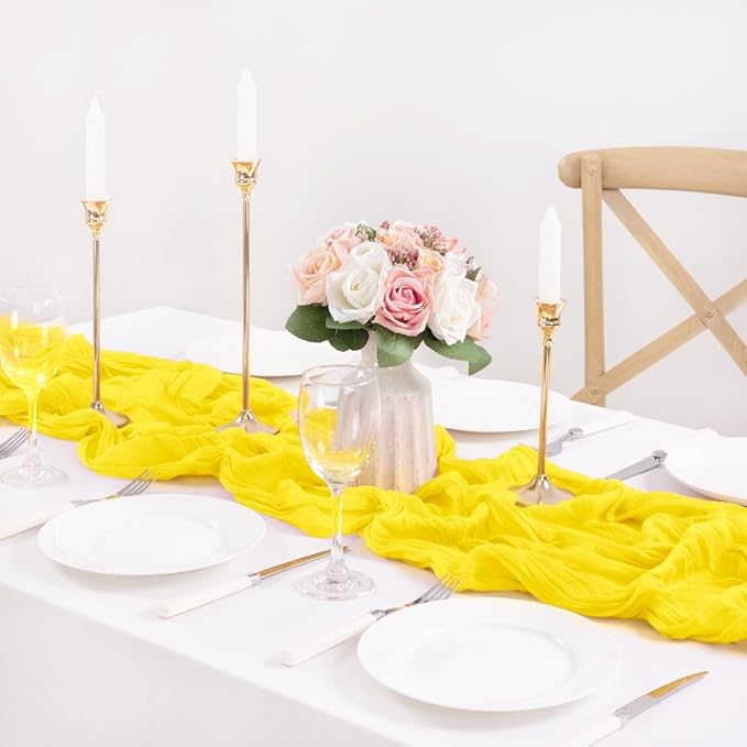 MLMC 3 Pack Yellow Table Runner 10ft Gauze Sheer Cheesecloth Table Runner Cheese Cloth Centerpiece Decororations 35x120 Inches for Wedding Bridal Baby Shower Birthday Party Decor