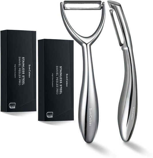 Premium 304 Stainless Steel Peeler Set – Ultra Sharp Y & I Peelers with Ergonomic Non-Slip Handle, Multifunctional Kitchen Fruit and Vegetable Peeler, Dishwasher Safe