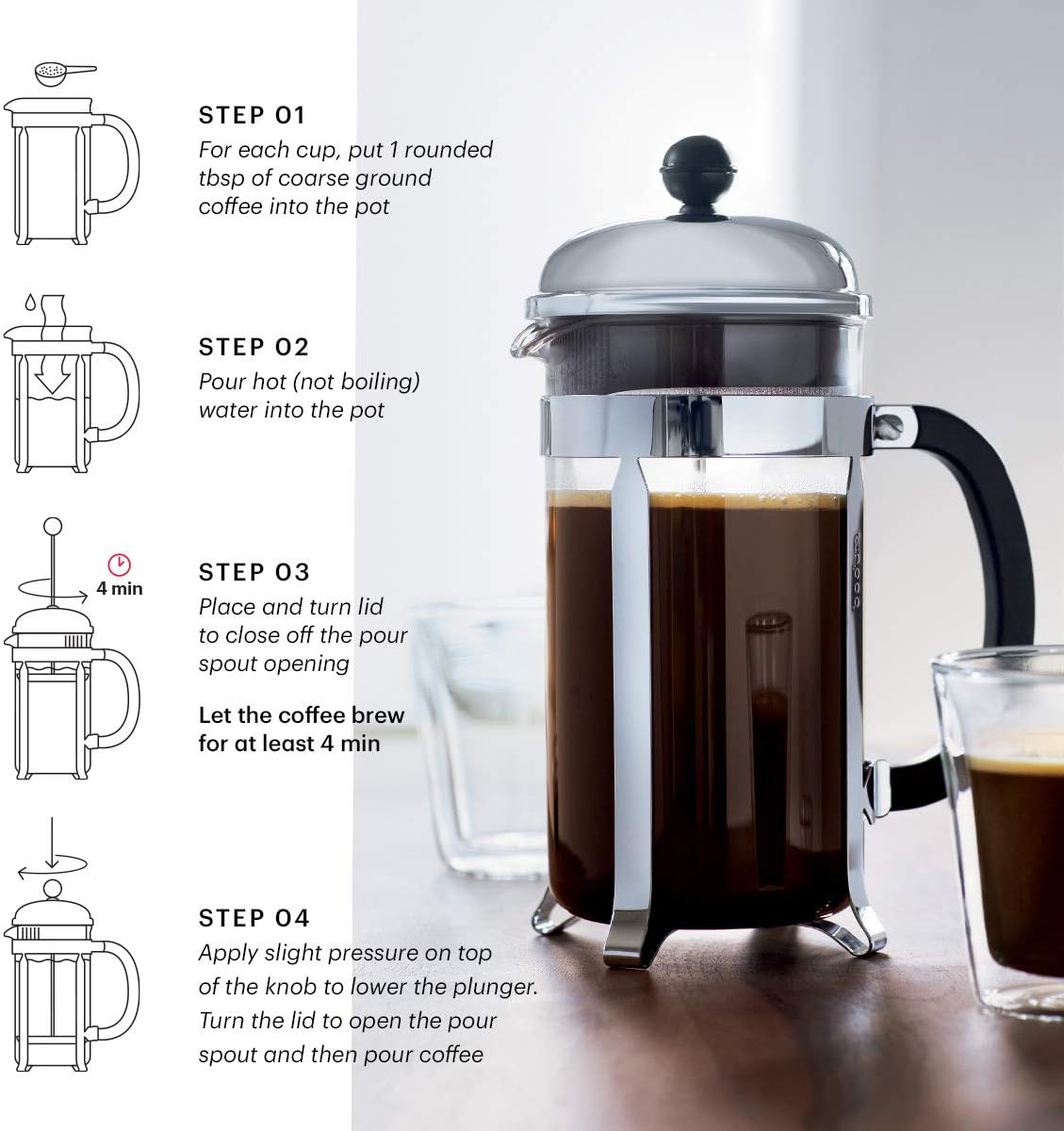 Bodum 34oz Chambord French Press Coffee Maker, High-Heat Borosilicate Glass, Stainless Steel, Black – Made in Portugal