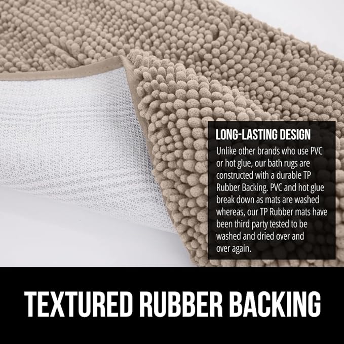 GORILLA GRIP Bath Rug Mat 70x24, Thick Absorbent Chenille, Quick Dry Microfiber Mats, Rubber Backing Washable Shower Floor Rugs, Bathmat Runner, US Designed Bathroom Home Decor Accessories Gray Beige
