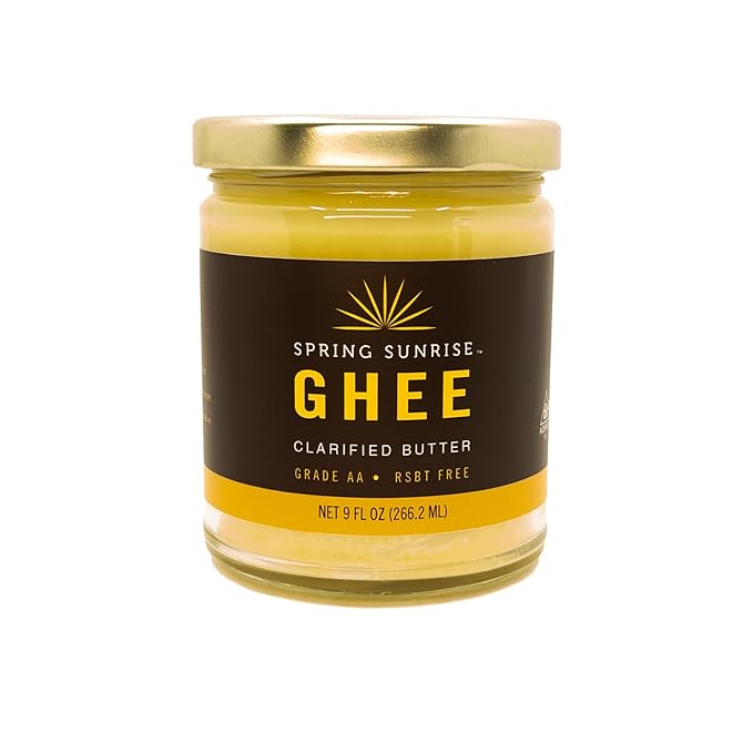 Spring Sunrise Classic Ghee 9 oz - Clarified Butter, Pasture Raised, rBST Free, Certified, Kosher, Grass-Fed Ghee for Cooking & Baking