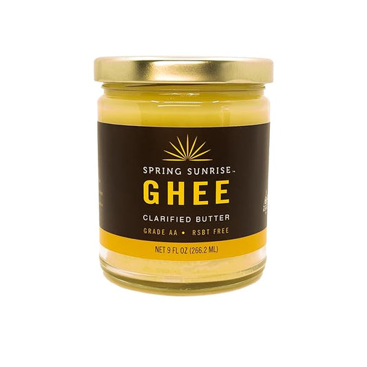 Spring Sunrise Classic Ghee 9 oz - Clarified Butter, Pasture Raised, rBST Free, Certified, Kosher, Grass-Fed Ghee for Cooking & Baking