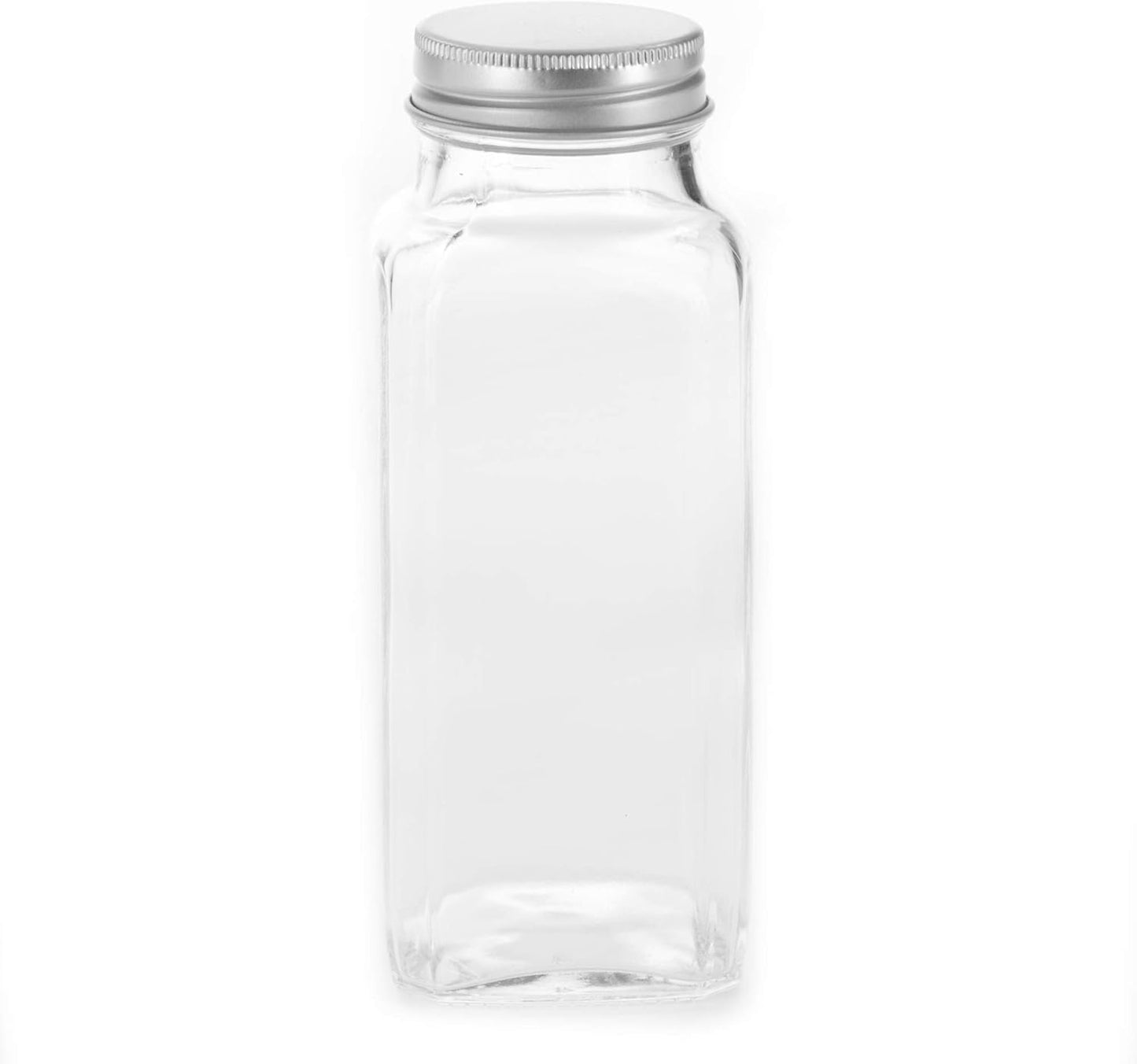 8 Extra Large, 8oz, BEST VALUE, Glass Spice Jars with 113 PVC Clear, plus 126 pre-printed Spice Chalkboard Labels. 8 Square Empty Jars, Airtight Cap, Pour/Sift Shakers