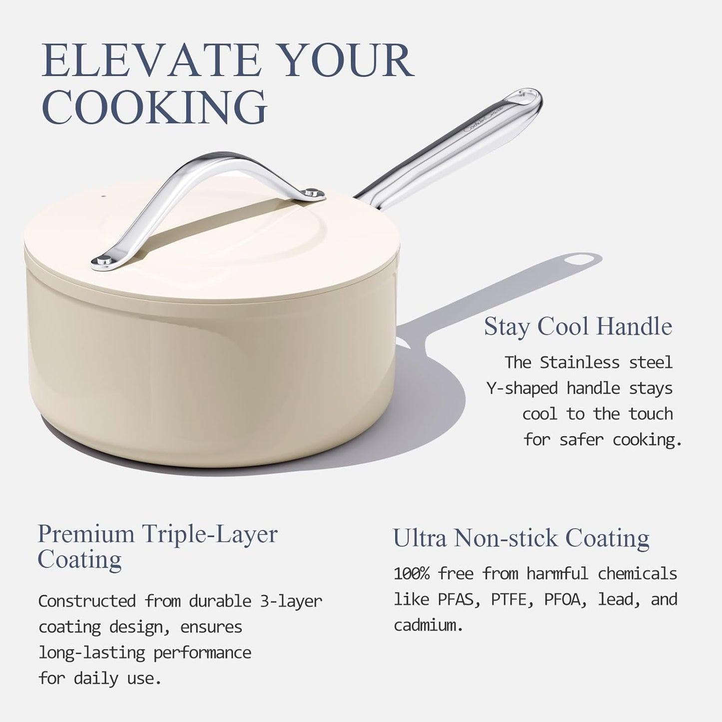 3.5qt Nonstick Ceramic Sauce Pan with Lid (8.19") Even Heat Distribution, Non Toxic & PFAS Free Healthy Cooking Pot for All Stovetops (Induction/Gas/Electric), Oven Safe 500°F, Cream