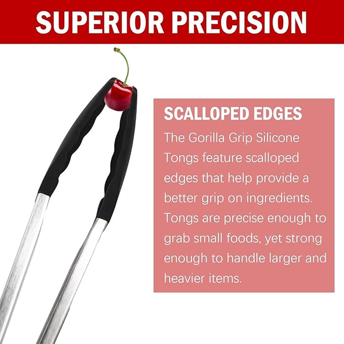 Silicone Kitchen Tongs for Cooking - 9+12 Inch Heat-Resistant Stainless Steel Cooking Tongs with Non-Slip Handle, Non-Scratch Tips for, BBQ, Salad & Air Fryer - 2-Pieceblack