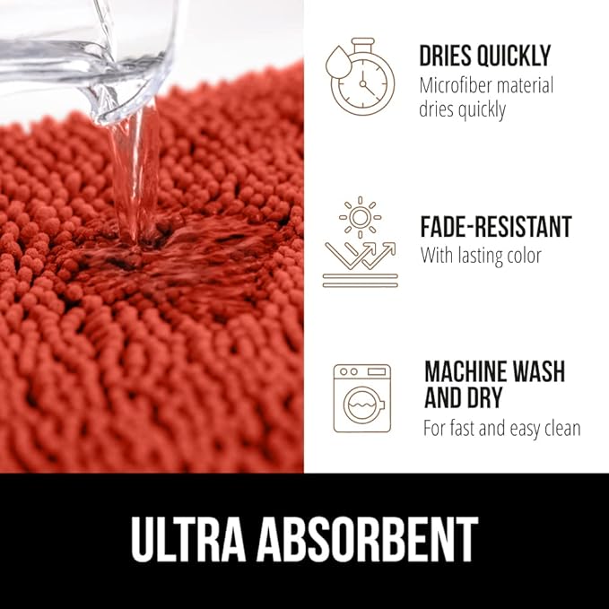 GORILLA GRIP Bath Rug Mat 36x24, Soft Absorbent Chenille, Quick Dry Microfiber Mats, Rubber Backing Washable Shower Floor Rugs, Bathmat Runner, US Designed Bathroom Home Accessories Sunset Orange