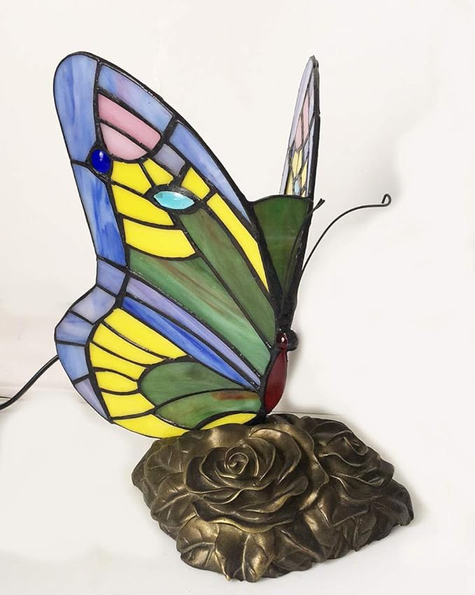 HUIMEIJU Tiffany lamp Butterfly Blue Glass HMJ8060 Stained Glass Style Butterfly Table lamp Tiffany