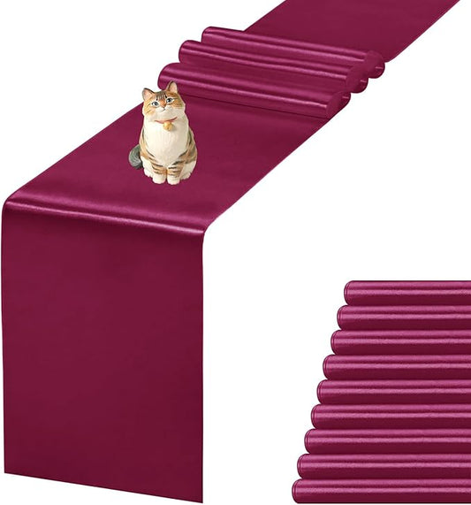10 Pack Satin Table Runner 12 X 108 Inch Silk Table Runner for Party,Wedding, Birthday, Banquets,Decoration(Burgundy)