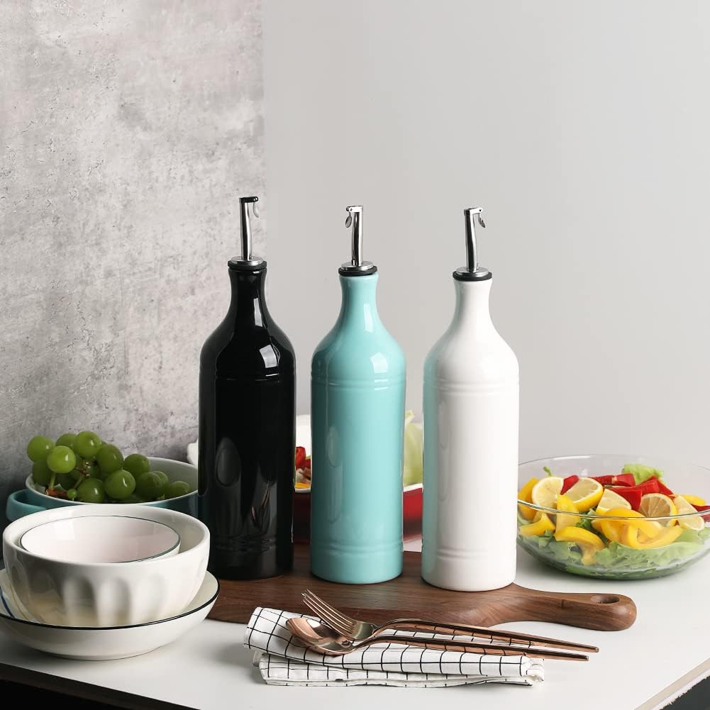 Sweejar Large Ceramic Olive Oil Dispenser Bottle, Opaque Oil Cruet Protects Oil to Reduce Oxidation, Suitable For Storage Of Oil, Vinegar, Soy Sauce & Other Liquids, Pack of 1, 24 Fl Oz (White)