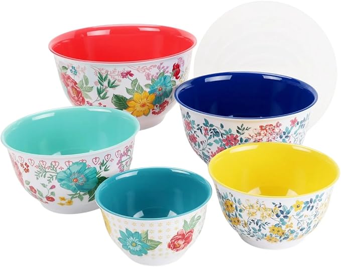 The Piner Woman 10-Piece Melamine Mixing Bowl Set, Fancy Flourish | Melamine Mixing Bowls Set with Lids | Airtight Food Storage Containers | Mixing Bowls Set Large, 10pc Food Storage Set