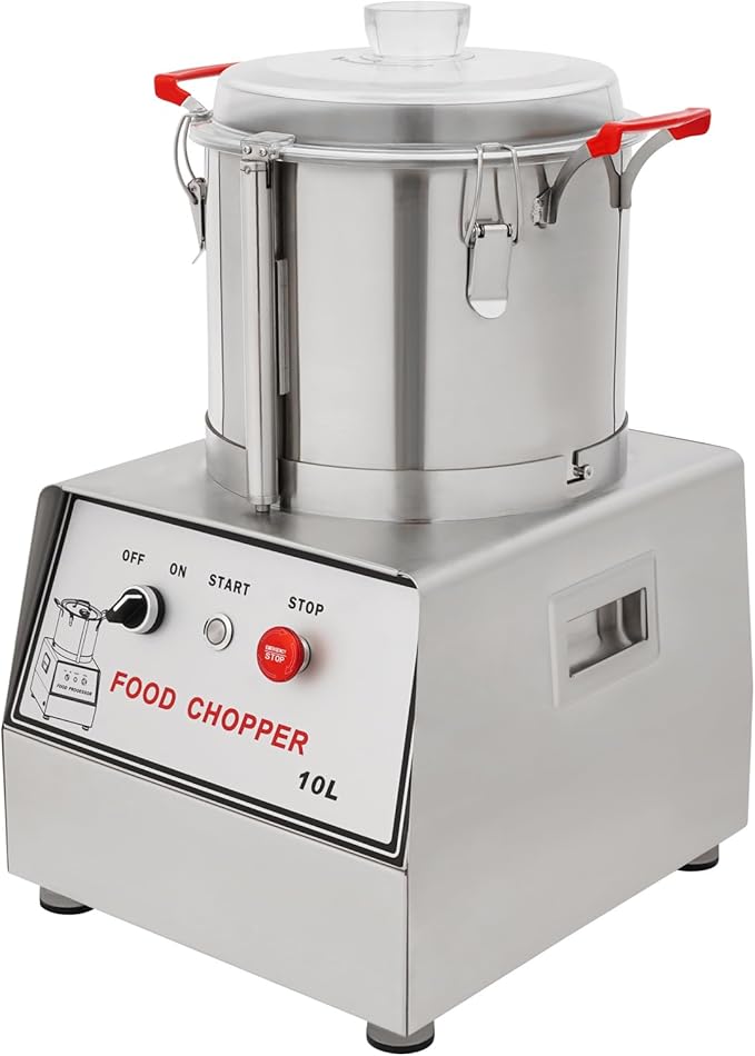 Commercial Food Processor, 1100W Stainless Steel Food-Processor, 2.64 Gal Capacity Electric Food Cutter with Clear Lid & Handles for Restaurants Cafeterias Food Processing Plants