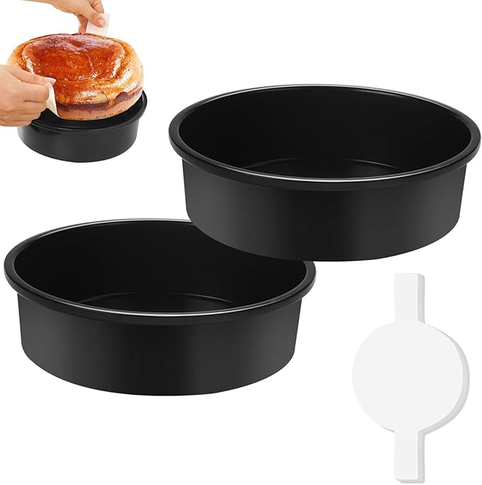 10 Inch Cake Pan Set of 2, Nonstick Round Cake Pans with 80 PCS Parchment Paper, Carbon Steel Layer Cake Baking Molds, Dishwasher Safe
