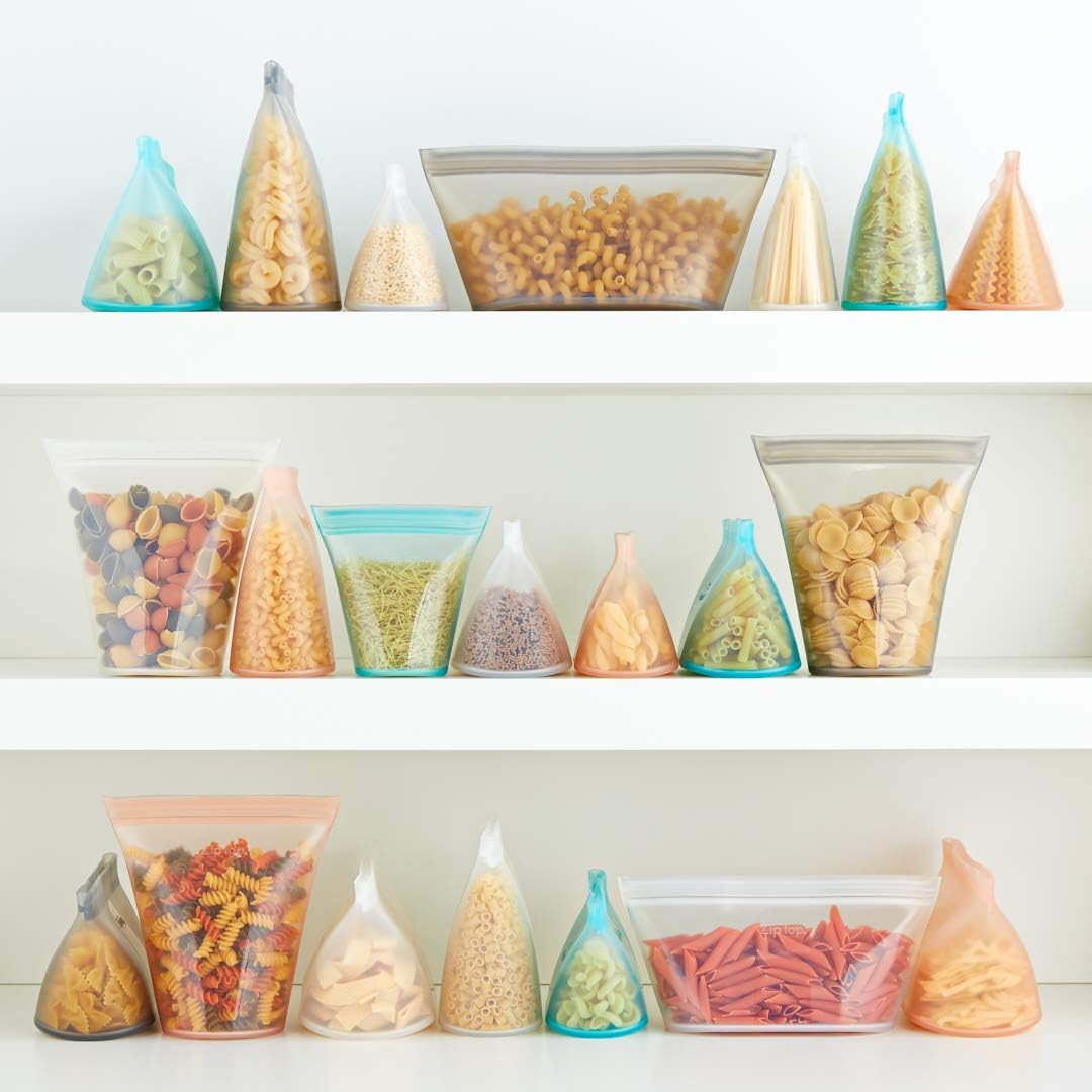 Zip Top Reusable Food Storage Bags | 2 Bag Set [Frost] | Silicone Meal Prep Container | Microwave, Dishwasher and Freezer Safe | Made in the USA