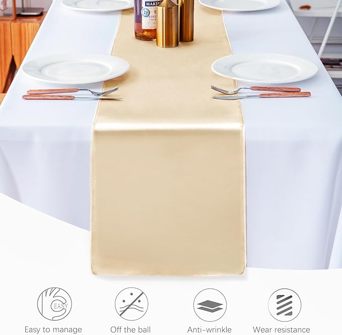 20 Pack Satin Table Runner 12 X 108 Inch Silk Table Runner for Party,Wedding, Birthday, Banquets,Decoration(Champagne)