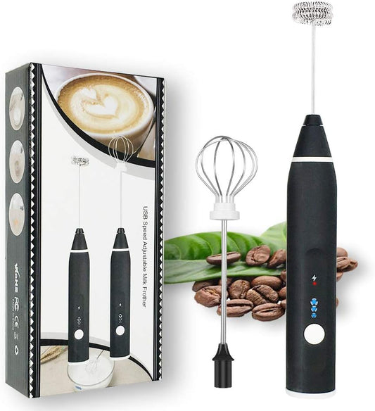 Rechargeable Foam Maker with Double Whisk, RIJAHO Upgraded 3 Speeds Frother Handheld for Milk Coffee, Latte, Matcha