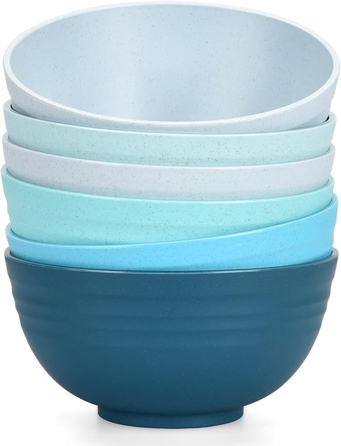 Homestockplus Unbreakable Cereal Bowls 25 OZ Microwave and Dishwasher Safe BPA-Free Eco-Friendly Wheat Straw Bowl Assorted Color Dessert Bowls for Serving Soup, Oatmeal, Pasta and Salad [Set of 6]