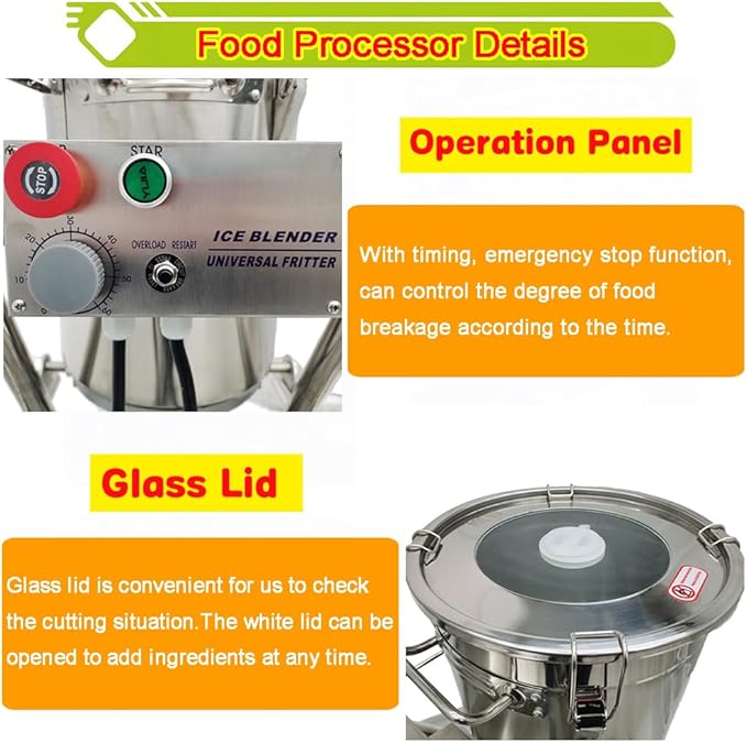 Commercial Food Processor 32L Stainless Steel Meat Vegetable Chopper Food Cutter 1800W Meat Grinder Meatball Beater Blender for Fruit Vegetable Grains Garlic