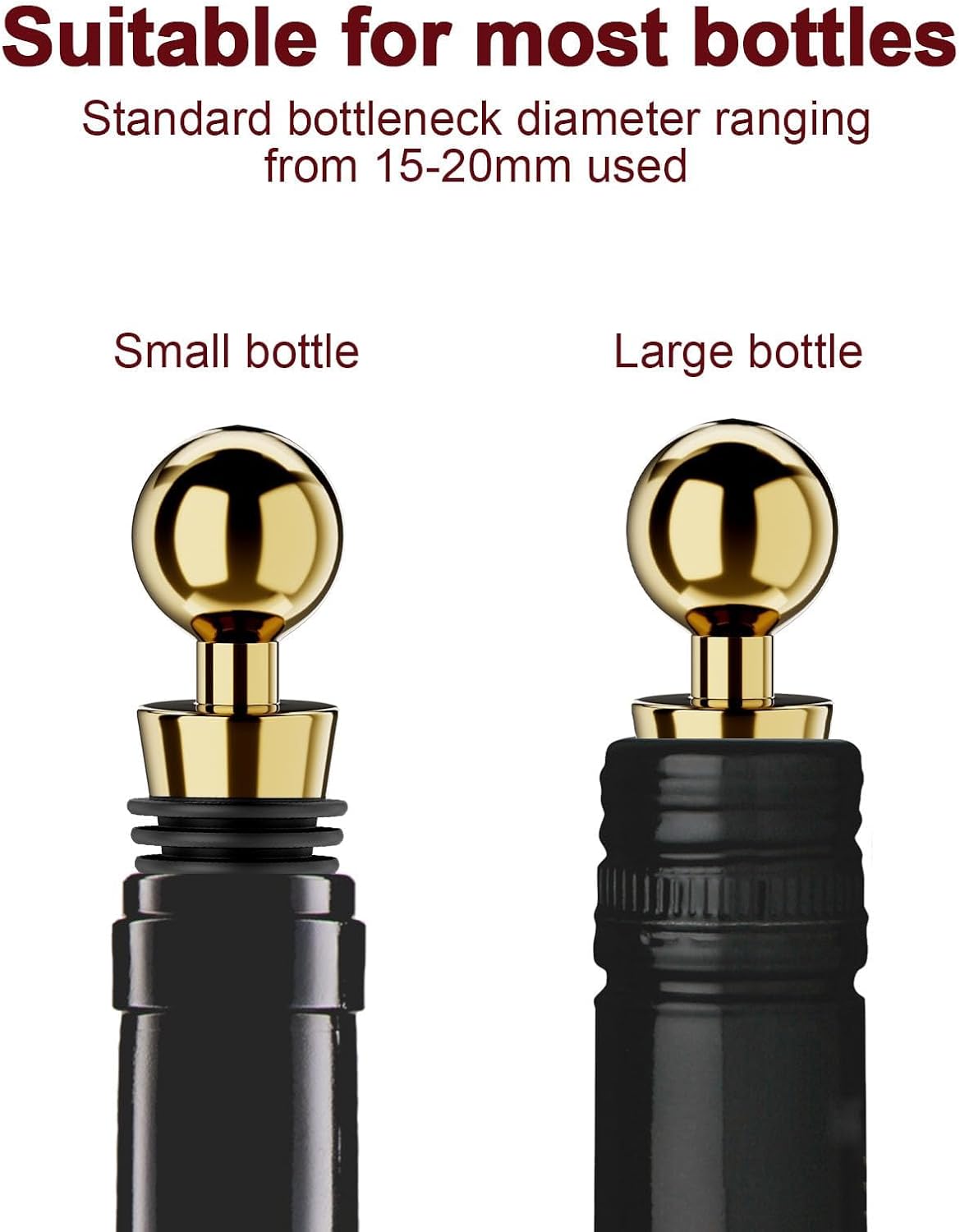 Wine Stoppers for Wine Bottles 6Pcs Vacuum Wine Bottle Stopper with Silicone Reusable Wine Corks, Leak proof Keep Fresh Suitable for Standard (Gold, 6 Pack)