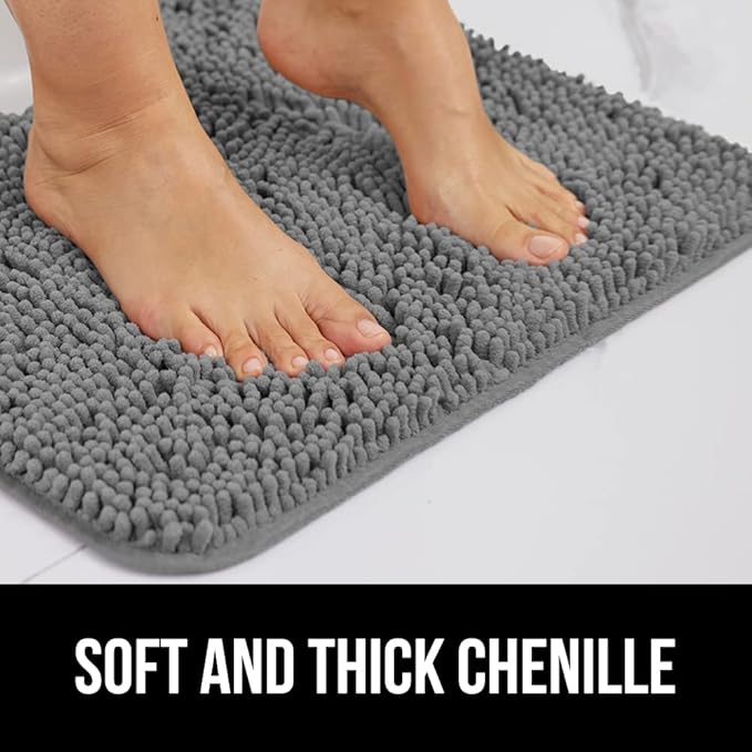 GORILLA GRIP Bath Rug Mat 48x17, Thick Soft Absorbent Chenille, Quick Dry Microfiber Mats, Rubber Backing Washable Shower Floor Rugs, Bathmat Runner, US Designed Bathroom Home Decor Accessories Grey