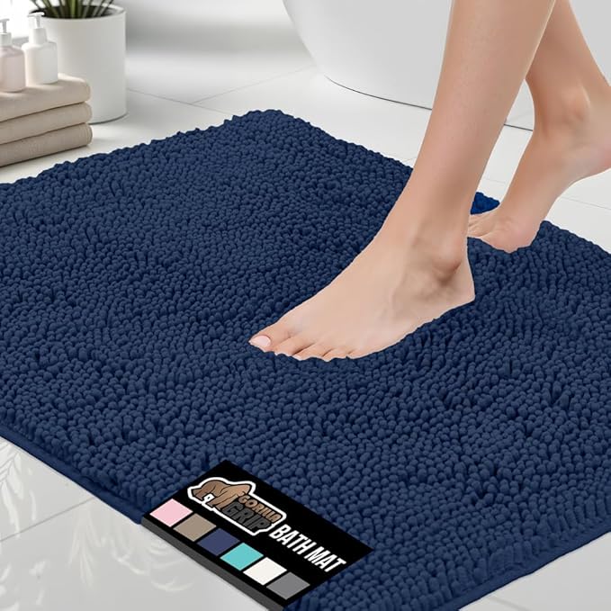 GORILLA GRIP Bath Rug Mat 70x24, Soft Absorbent Chenille, Quick Dry Microfiber Mats, Rubber Backing Washable Shower Floor Rugs, Bathmat Runner, US Designed Bathroom Home Decor Accessories Navy Blue