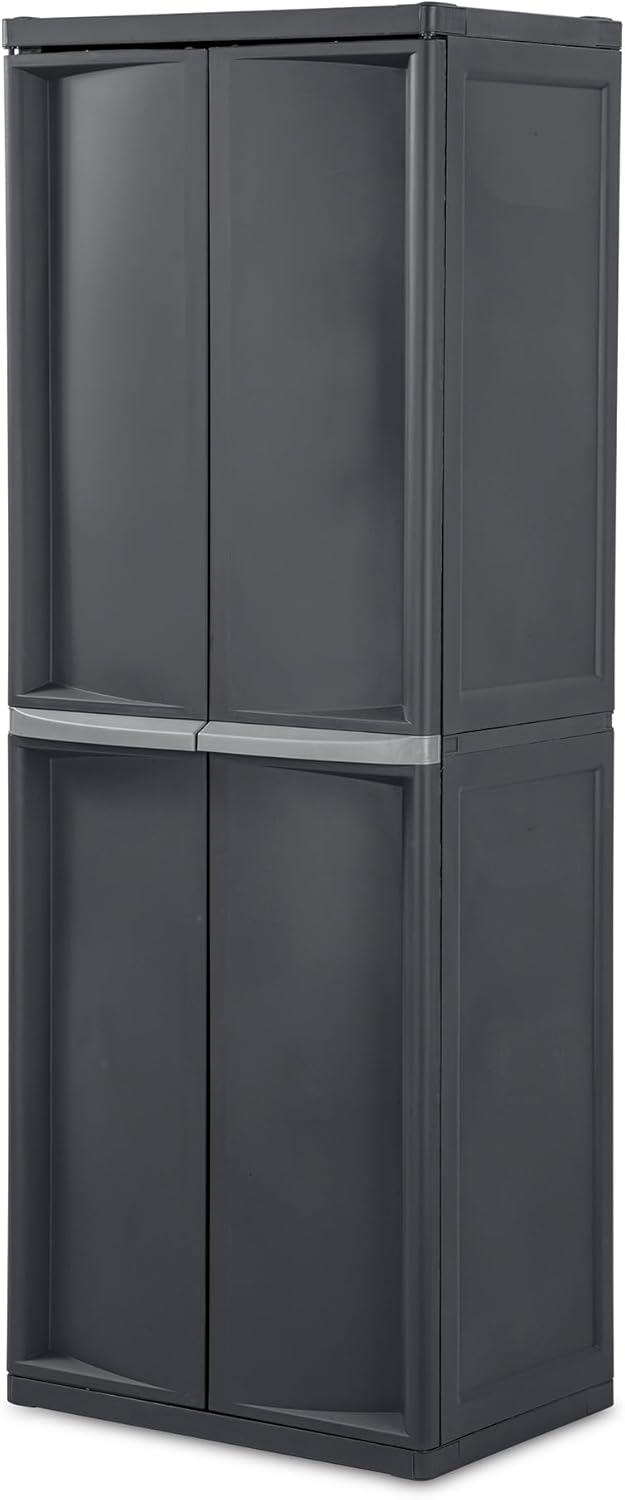 Sterilite 2-Pack 4 Shelf Cabinet, Lockable Utility Storage w/ Adjustable Shelves, Gray - Plastic Shelving Unit for Organizing Garage, Pantry, Basement, Laundry Room or Mudroom