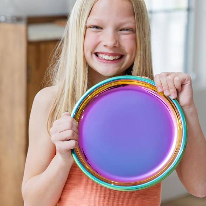 Ahimsa Stainless Steel Kids Plates, 9" Colorful Stainless Steel Plate, Pediatrician Designed & Non Toxic, Unbreakable, Dishwasher Safe, Rainbow