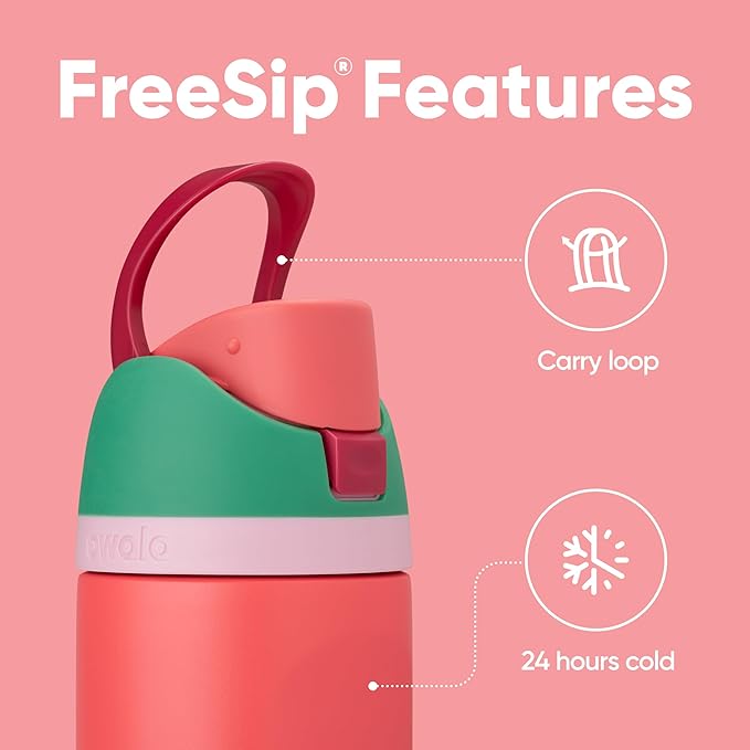 Owala FreeSip Insulated Stainless Steel Water Bottle with Straw for Sports, Travel, and School BPA-Free Sports Water Bottle, 24 oz, Strawberry Field