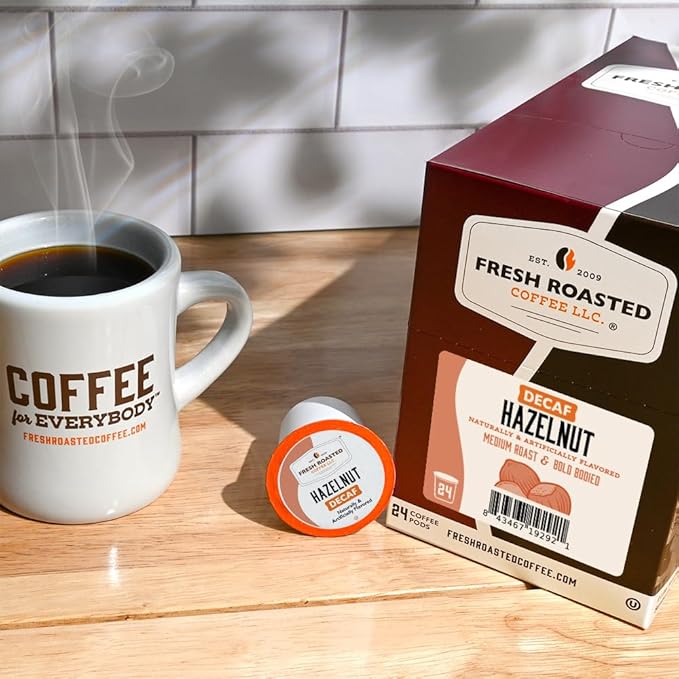 Fresh Roasted Coffee, Decaf Hazelnut, Flavored Coffee Pods, K-Cup Compatible, 24 Count
