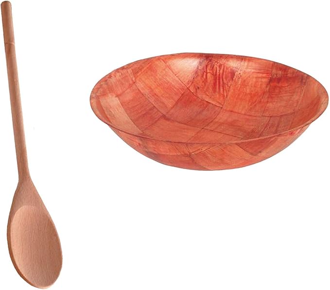 Tiger Chef 5 Inch Woven Wood Salad Bowls. Set Of 3 Bowls With Free Salad Spoon. 5" Snack Popcorn Salad Bowls
