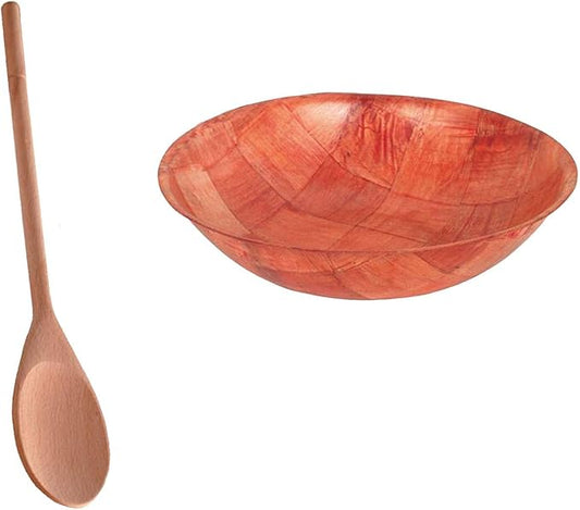 Tiger Chef 5 Inch Woven Wood Salad Bowls. Set Of 3 Bowls With Free Salad Spoon. 5" Snack Popcorn Salad Bowls