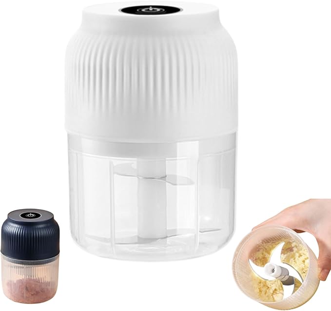 Electric Garlic Chopper Mini Portable, Mini Electric Chopper Food Choppers, Cordless One-Touch Portable Veggie Choppers, 2/3/4/6 Blades Cordless Food Processor for Fruits Vegetables (C-White)