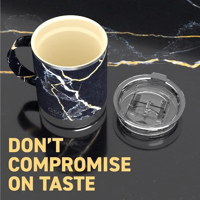 asobu Ultimate Stainless Steel Ceramic Inner Coating Coffee Mug with Double Walled Copper Lining Insulation, 12 Ounces (Midnight Marble)