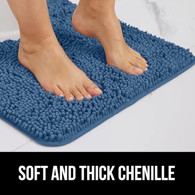 GORILLA GRIP Bath Rug Mat 30x20, Thick Soft Absorbent Chenille, Quick Dry Microfiber Mats, Rubber Backing Washable Shower Floor Rugs, US Designed Bathroom Bathmat Home Decor Accessories, Blue