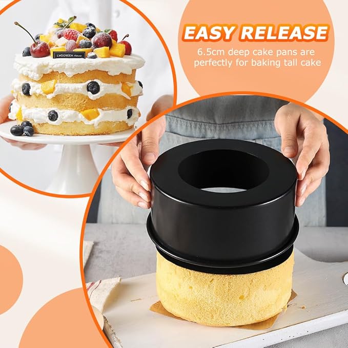 8 Inch Round Cake Pans Set of 2 Non-Stick Deep Stainless Steel Removable Bottom – Perfect for Multi-Tier Cakes, Birthday & Wedding Baking, Home & Professional Use