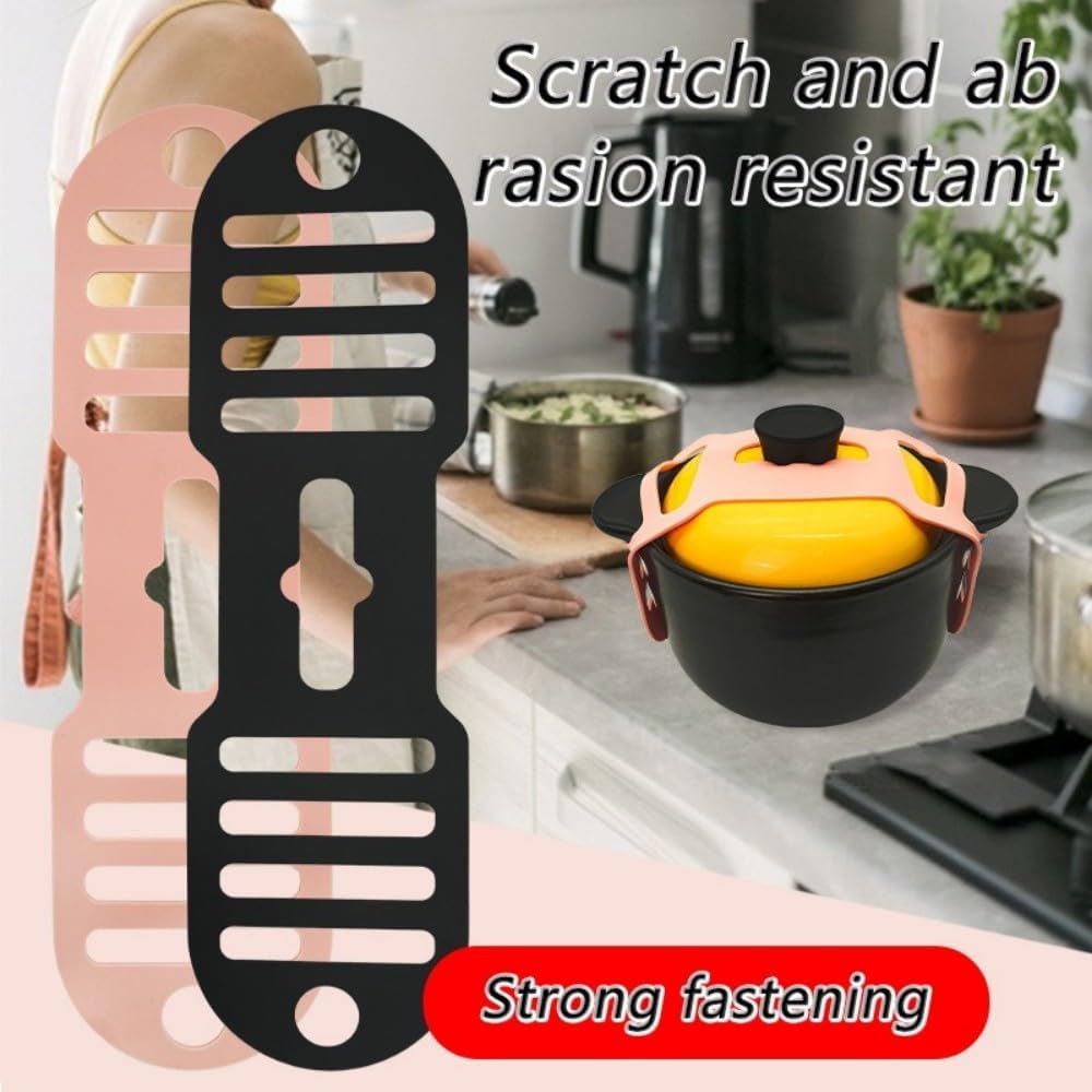 Silicone Lid Lock Strap for Crockpot Slow Cooker (6/7/8 Quart) - Universal Crockpot Lid Holder & Rubber Strap Alternative | Heat-Resistant, No-Spill Design Transport Accessories (Pink 2PCS)