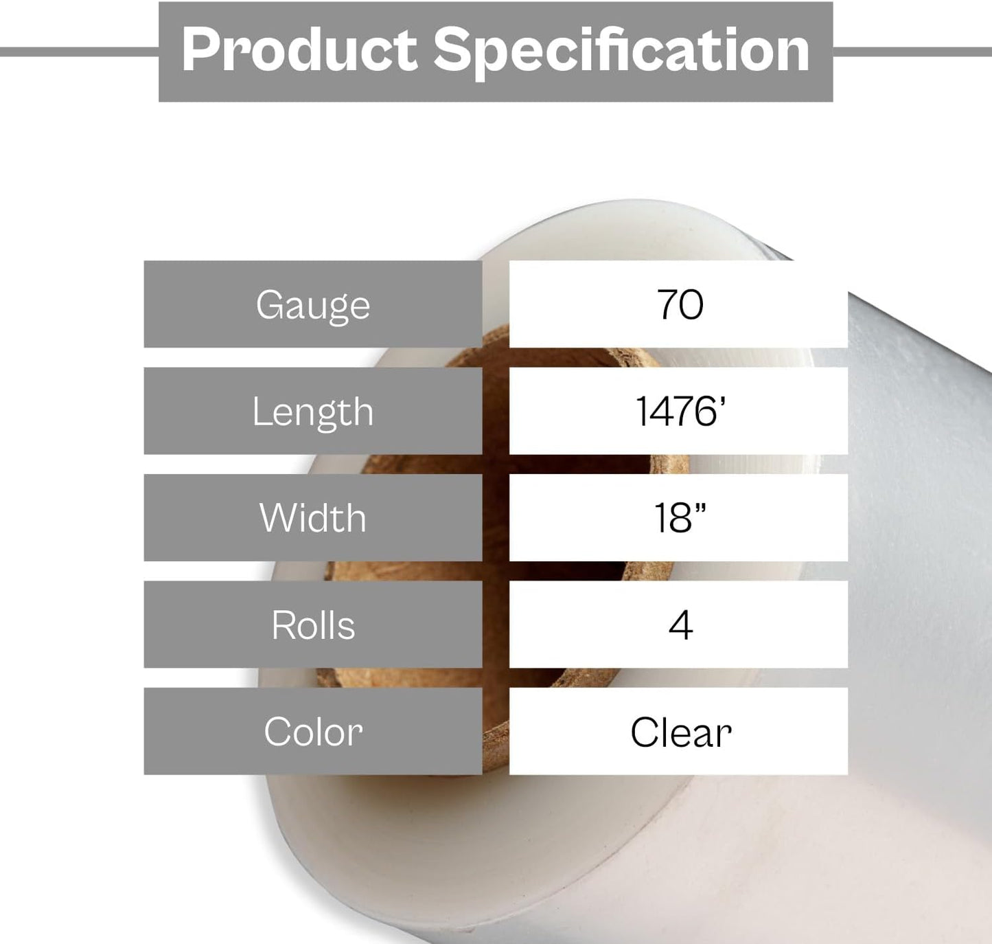 PSBM Stretch Wrap, 4 Pack, 17 Inch x 1476 Feet, 65 Gauge, Clear Plastic Cling, Cast Hand Stretch Film Rolls for Packaging Moving Packing Pallets