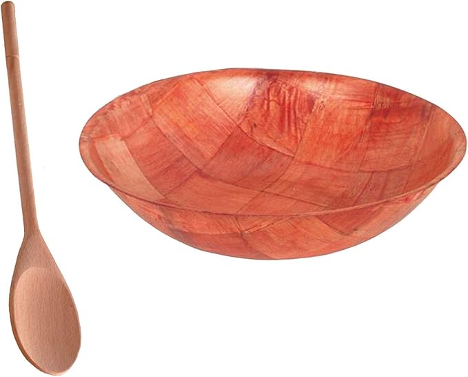 Tiger Chef 12 Inch Woven Wood Salad Bowls. Set Of 3 Bowls With Free Salad Spoon. 12" Snack Popcorn Salad Bowls