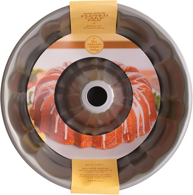Mrs. Anderson's Baking Non-Stick Fluted Cake Pan, European Carbon Steel, PFOA Free, 10-Inch