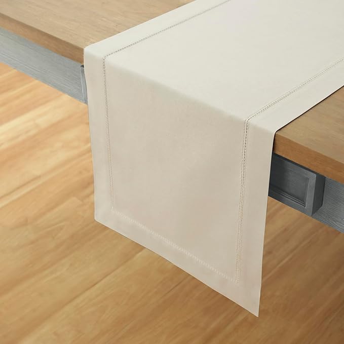 Solino Home Linen Table Runner 132 Inches Long - Cotton Linen Hemstitch Extra Long Table Runner 14 x 132 Inch