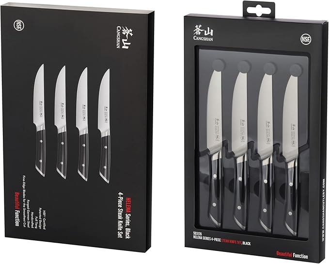 Cangshan HELENA Series German Steel Forged 4-Piece Fine-Edge Steak Knife Set (Black)