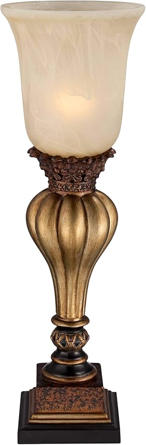 Regency Hill Sattley Traditional Uplight Accent Table Lamps 23 1/4" High Set of 2 Light Gold Alabaster Glass Shade Decor for Living Room Bedroom House Bedside Nightstand Home Office Family