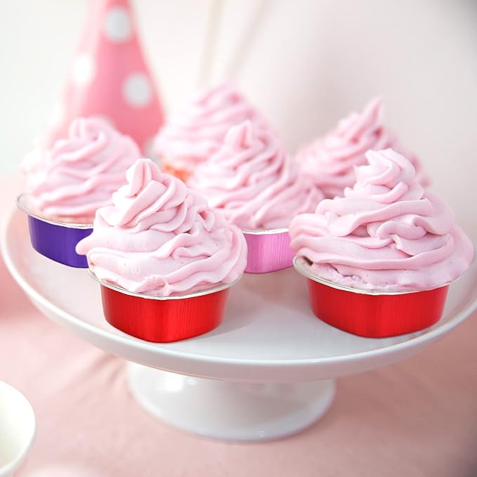 Honeydak Heart Shaped Mini Cake Pan Valentine's Day Aluminum Foil Small Cake Cup with Lids 100 Ml/ 3.4 Ounces Disposable Desserts Baking Tins for Mother's Day Wedding Parties, 3 Colors(100 Sets)