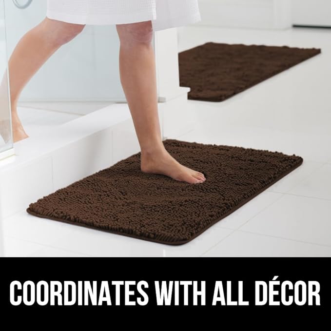 GORILLA GRIP Bath Rug Mat 30x20, Thick Soft Absorbent Chenille, Quick Dry Microfiber Mats, Rubber Backing Washable Shower Floor Rugs, US Designed Bathroom Bathmat Home Decor Accessories, Brown