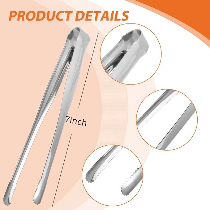 8 Pack Kitchen Tongs, Stainless Steel Serving Tongs with Non-Slip Tips for Cooking，Easily Control Kitchen Tweezer, Multi-Purpose Korean Tong for Baking, Food Plating, BBQ (7 Inch)
