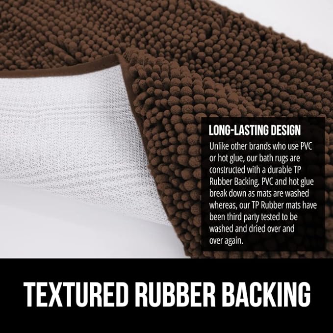 GORILLA GRIP Bath Rug Mat 30x20, Thick Soft Absorbent Chenille, Quick Dry Microfiber Mats, Rubber Backing Washable Shower Floor Rugs, US Designed Bathroom Bathmat Home Decor Accessories, Brown